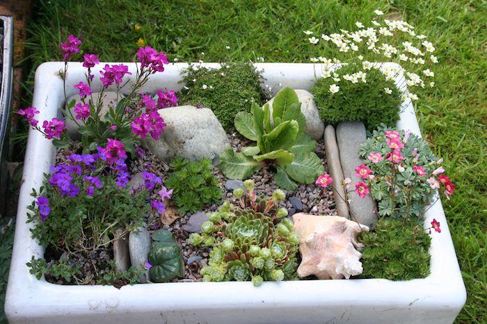 dekorera din trädgård med återvunnet handfat återvunnet original DIY planteringsplanter