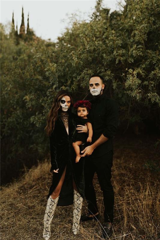 halloween kostým dom líčenie kostra čierne oblečenie kostým trojka