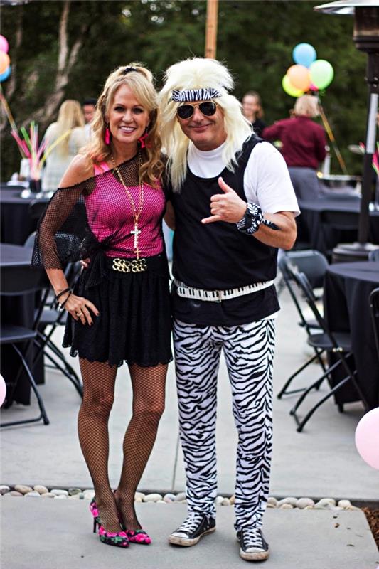 rockový kostým pre pár, rockerský kostým zložený z nohavíc so zebrovou potlačou, trička a tielka