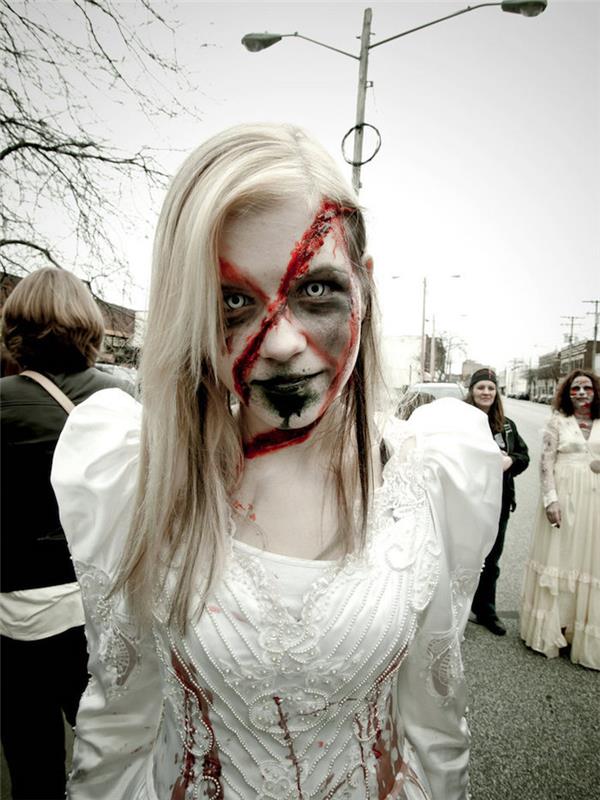zombie brud kostym halloween smink