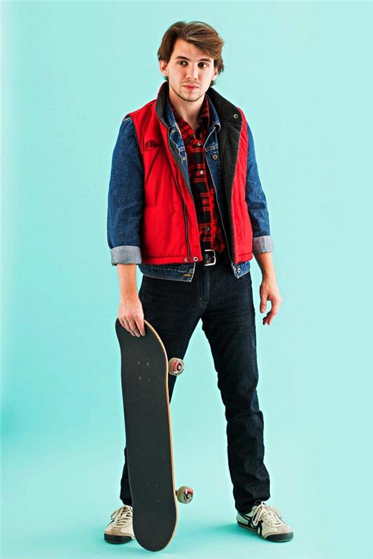 Oblek 80. rokov postavy marty mcfly z filmu späť do budúcnosti, späť do kostýmu budúcnosti, aby ste sa urobili