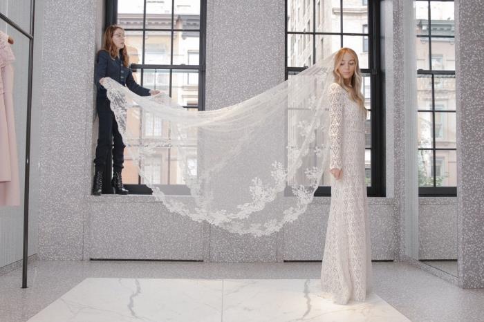 vilken slöja för en elegant brudklänning, elegant mönster med spetsärm, bröllopsklänning 2018 2019