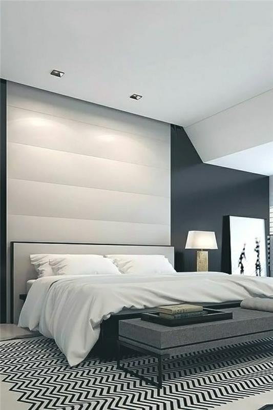 أبيض-أسود-مخطط-سرير-رفيق-جيد-مدمج-مع-غرفة نوم-رمادية-الداخلية