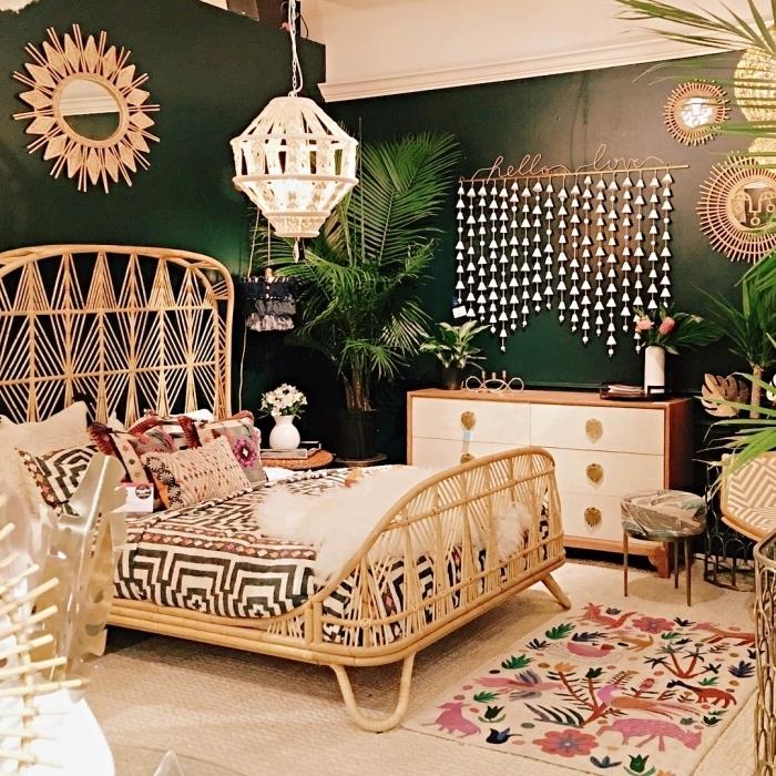 ديكور غرفة نوم بوهيمية أنيقة ، نموذج سرير من الخيزران ، فكرة مرآة جوستينا بلاكيني ، لوحة عصرية 2019