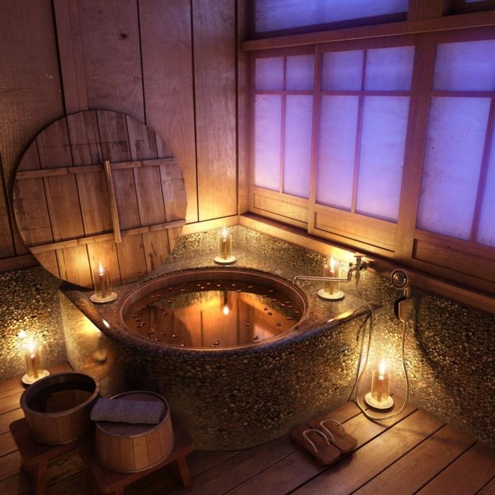 príklad Zenovej kúpeľne zdobenej drevenými doplnkami, aké obklady stien pre dekoráciu ázijskej kúpeľne