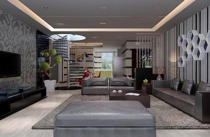 luxusné nápady na dizajn obývačky kožená sedačka