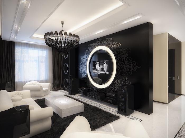 dizajnový nábytok do luxusnej obývačky s čiernobielymi dekoráciami moderné sedacie súpravy lakované steny