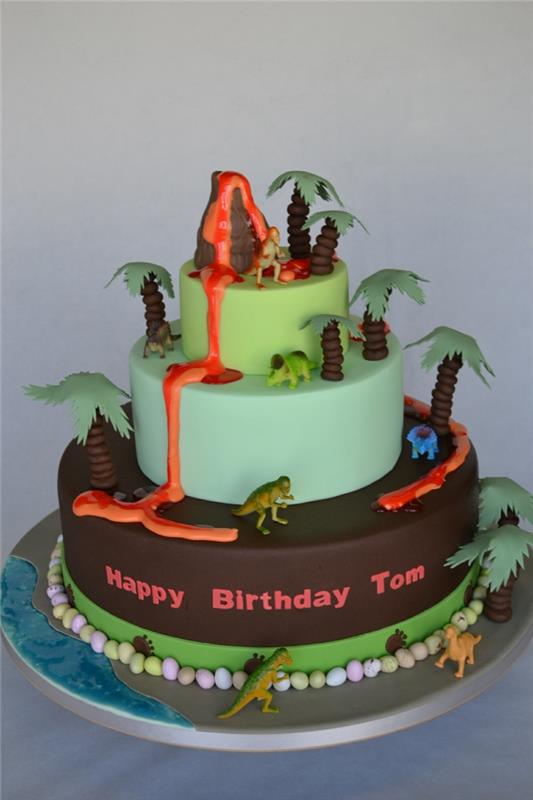 narodeninová torta, čokoládová narodeninová torta, dinosauria torta, prispôsobená narodeninová torta