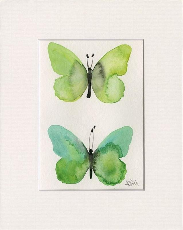 kresba zelenými motýľmi na dovolenkovú kartu