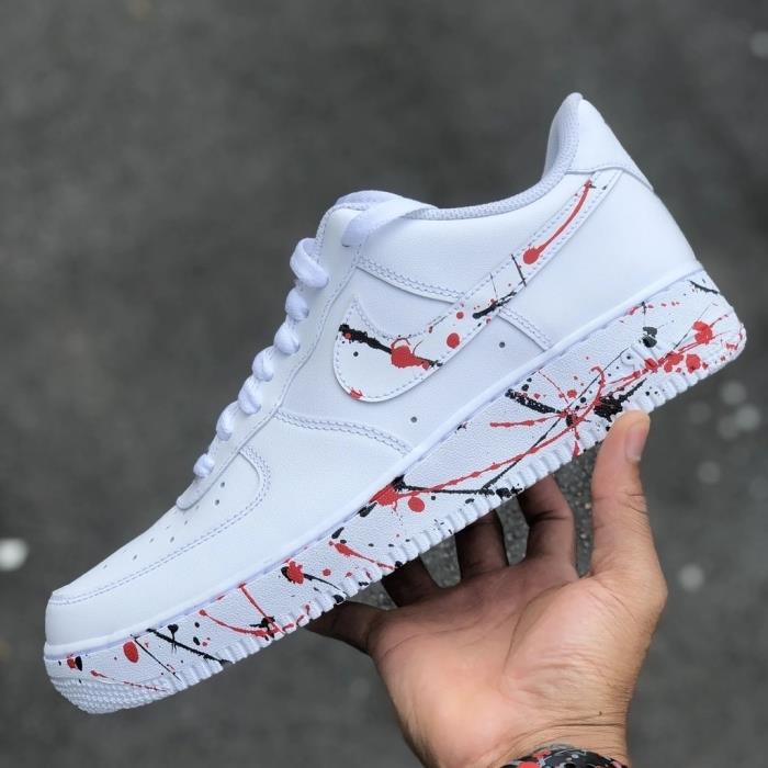 ritning air force one vita sportskor sneakers anpassade med graffitieffektfärg