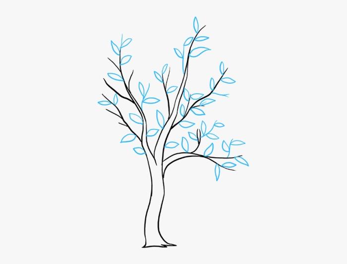 من السهل رسم شجرة للمبتدئين ، رسم شجرة مع جذع وفروع ، شجرة سهلة الرسم بأوراق الشجر ، رسم شجرة بأوراق