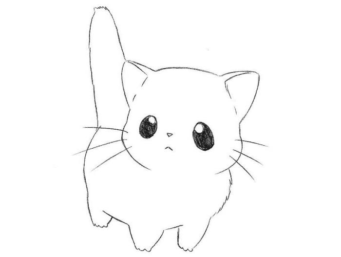 idé att göra en söt kawaii kattritning med barn, vilken pennritning att reproducera för de små