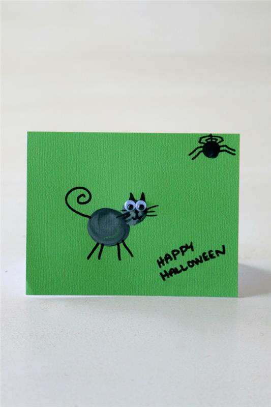 halloween enkel teckning grön kartong ritning svart katt viftande ögon spindel enkel teckning glad halloween