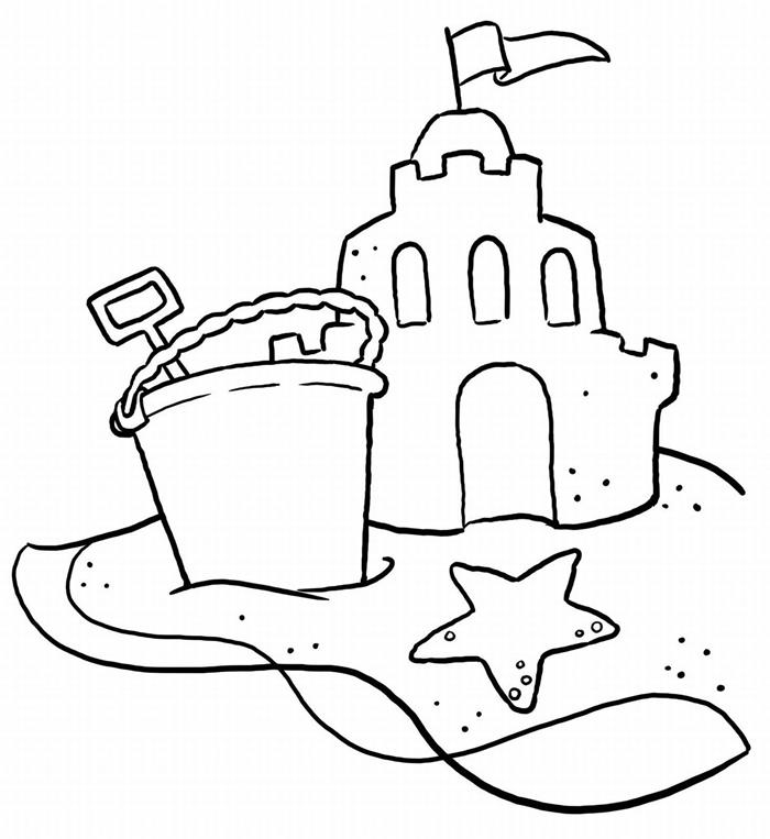 رسم بسيط لطباعة التوضيح السهل دلو قلعة الرمل الأبيض والأسود ورمل الأشياء بأسمائها الحقيقية ألعاب الأطفال تلوين البحر روضة الأطفال الصيفية