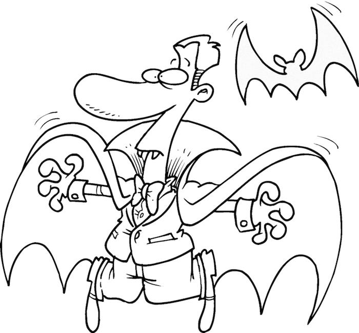 ungteckning halloween vampyr typ med fladdermus i svart och vitt