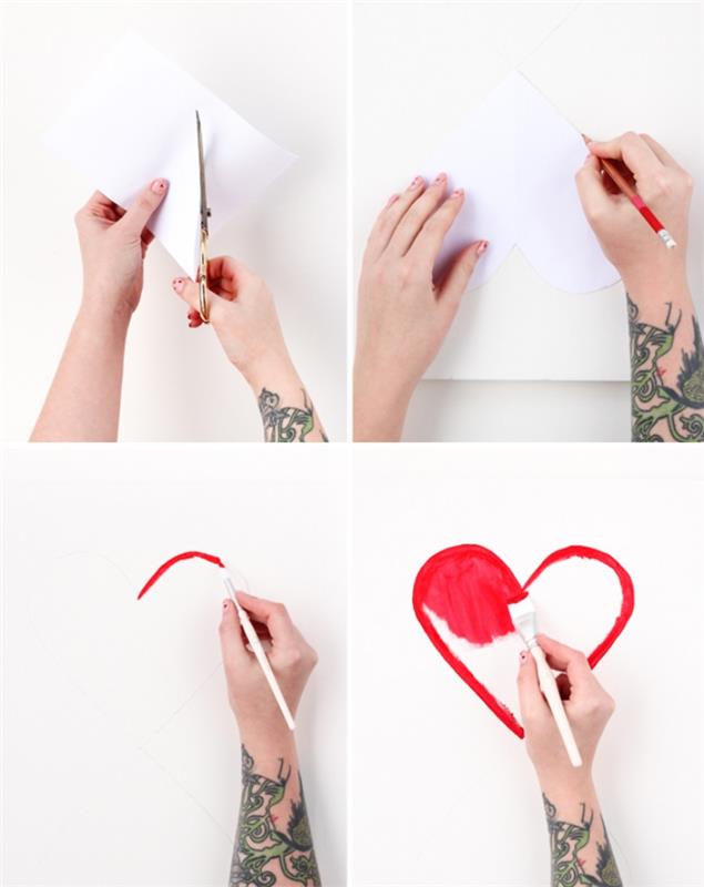 hjärtväggdekor, klipp ut ett pappershjärta, DIY -inredning, armtatuering