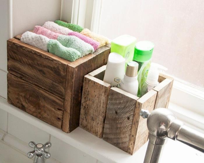 diy trä planka badrum förvaringslåda organisator produkter dusch handdukar bad
