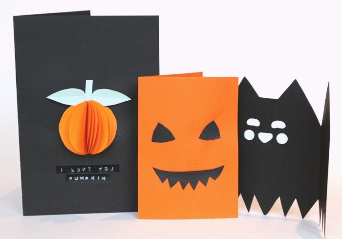 DIY halloween kort lätt att göra konstpapper scrapbooking kartong ark orange jack o lykta form papper läskigt kort