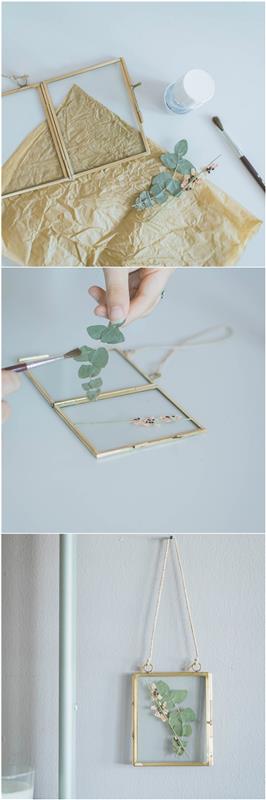 DIY sovrumsinredning, torkade blommor pressade i en vintage fotoram att hänga, manuell aktivitet för tonåringar