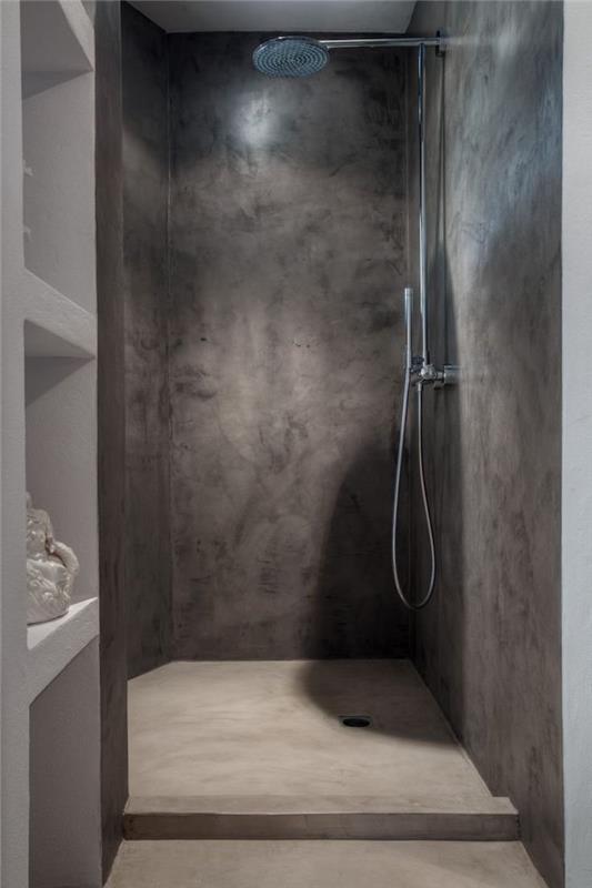 model kúpeľne deco voskovaný betón na podlahe a talianska sprchová stena