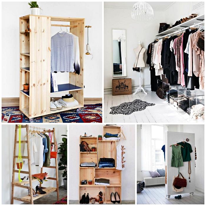 idéer för att göra ditt minimalistiska omklädningsrum, träskåp att göra själv, avledd stege genom att bära kläder