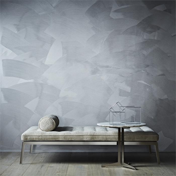 pieskovaná farba pre obývaciu izbu, dekorácia miestnosti so sivými pieskovanými efektnými stenami, napríklad svetlo šedá a khaki obývacia izba