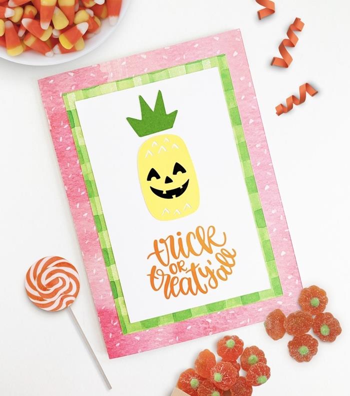 digitalt halloween skrivkort halloween lätt att göra barnaktivitet höstpapper scrapbooking rosa pumpapapper