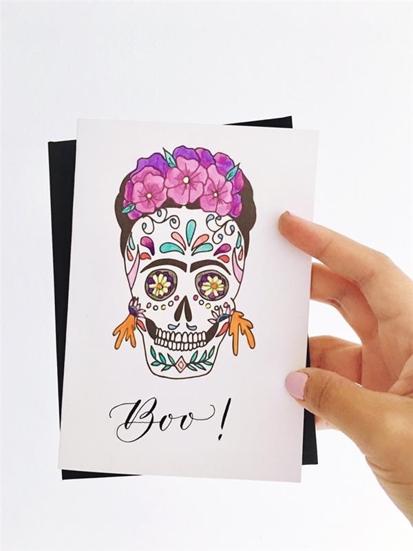 skriva halloween enkla bokstäver boo fest fest läskiga oktober ritning skalle blommönster krans huvud