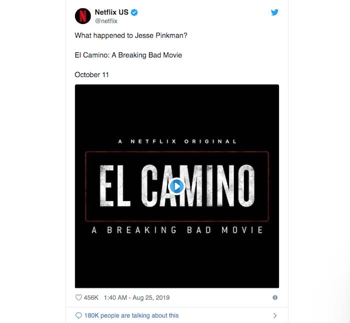 El Camino, filmen från serien AMC Breaking Bad, vars trailer presenterades av Netflix, släpps den 11 oktober