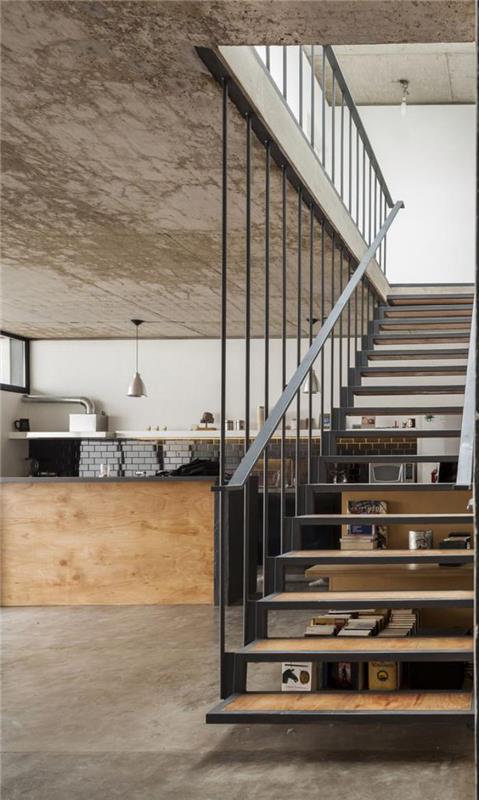 industriell design-kök-hängande-trappa-med-flytande-trappa