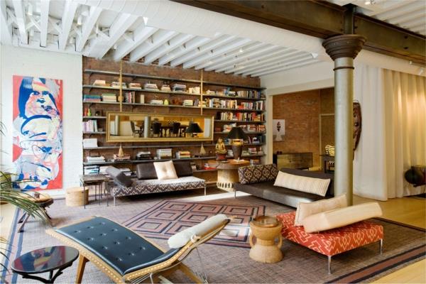 loft-anda-bibliotek-och-modern-målning-i-ett-loft-lägenhet