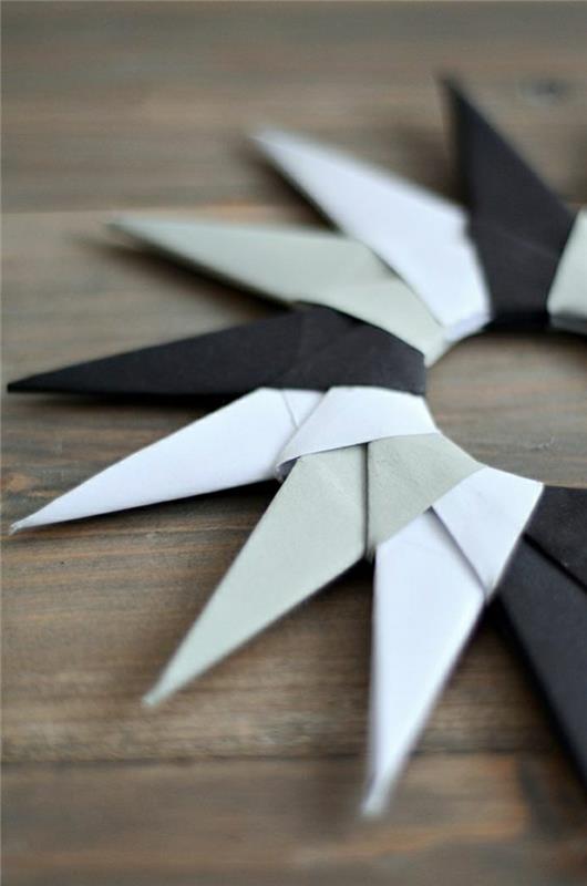 origami-hviezda-biela-čierna-ako zložiť-papier-na-vytvorenie-origami