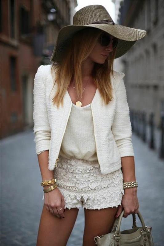 vynikajúci nápad-ležérny outfit-rifľové kraťasy-celkom-biele