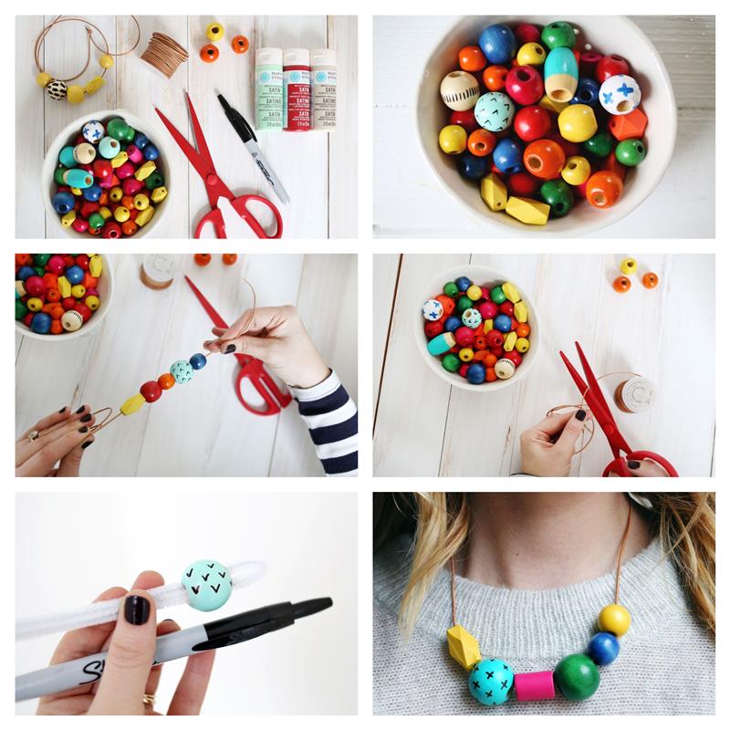 personalizovaný nápad na náhrdelník s farebnými drevenými ozdobnými korálkami na nite, ručný nápad na darček ako darček a darček ku dňu matiek