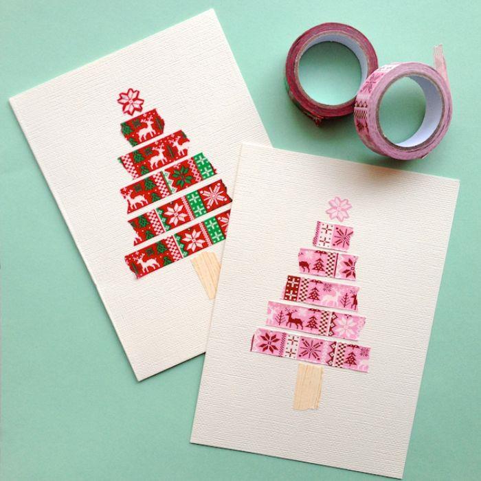 مثال على بطاقة عيد الميلاد في أشرطة شريط washi الوردي مع نجمة وردية في الجزء العلوي وجذع الشريط البيج