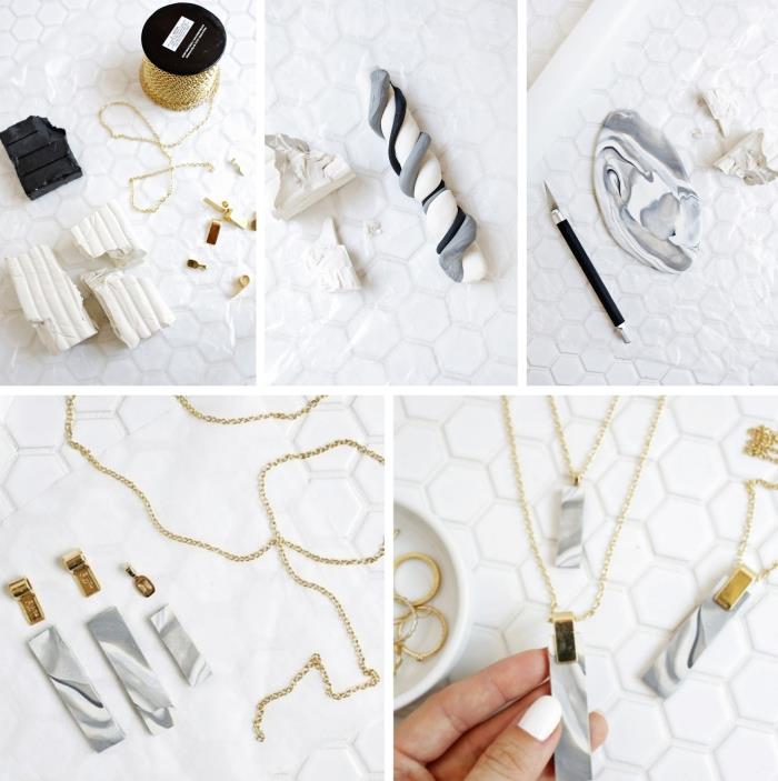 Vyrobte si DIY šperky mramorový efekt hlinený náhrdelník Deň matiek darček DIY DIY DIY tínedžer