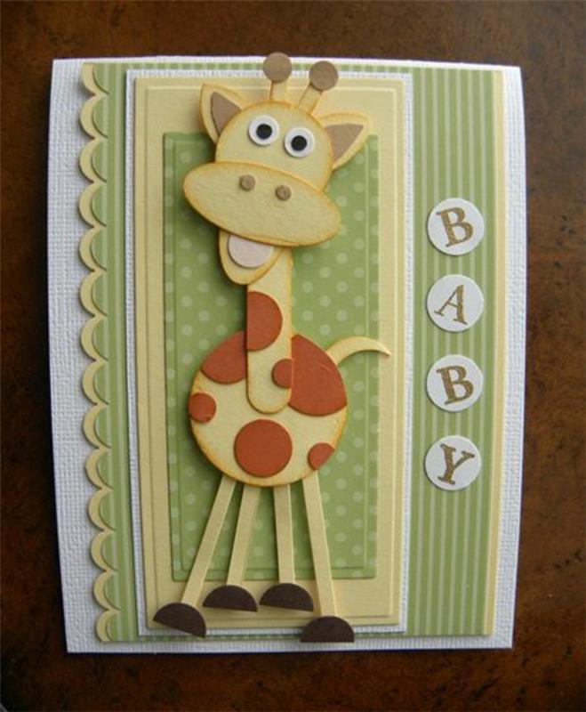 oznámenie o narodení, vtipná žirafa vystrihnutá na oznámenie narodenia