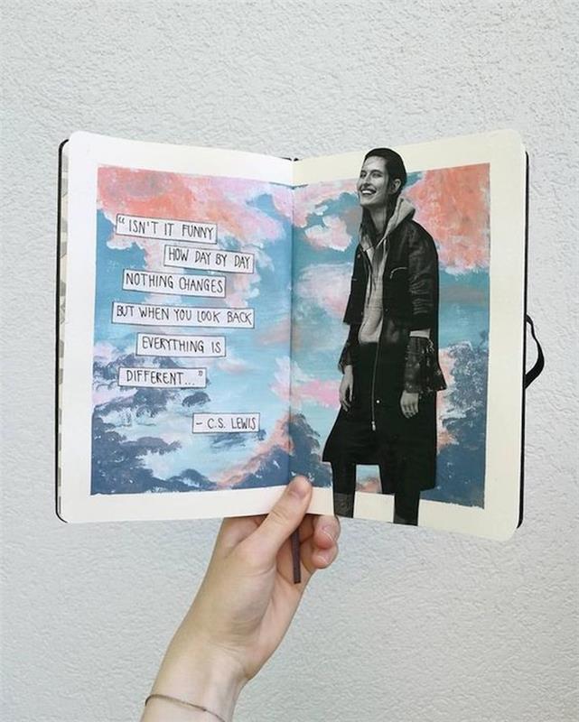 Inspirerande citat och fotoklipp Anteckningsbok, målning och fotokollage, anpassa Scrapbooking bok, resebok omslag