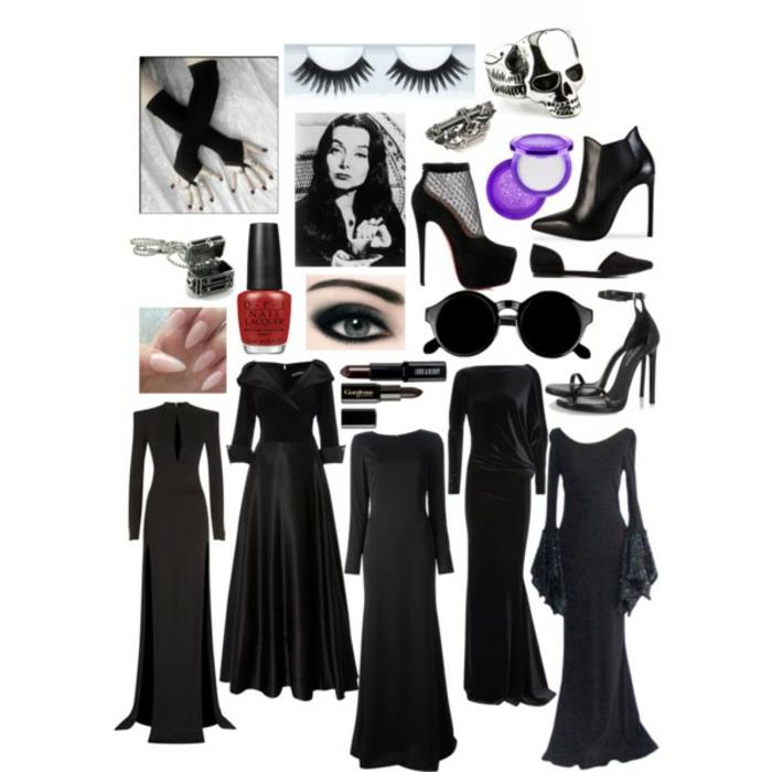 Lång svart klänning med ärmar för den perfekta morticia -outfiten fem Morticia -klädidéer