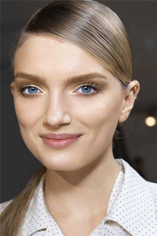 očné tiene-zlato-žlté-naučené-ako-nalíčiť-oči-tvár-blond-žena