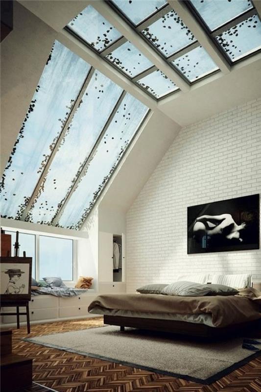 velux-Roof-window-for-chic-Bedroom-Beige-Wooden-furniture