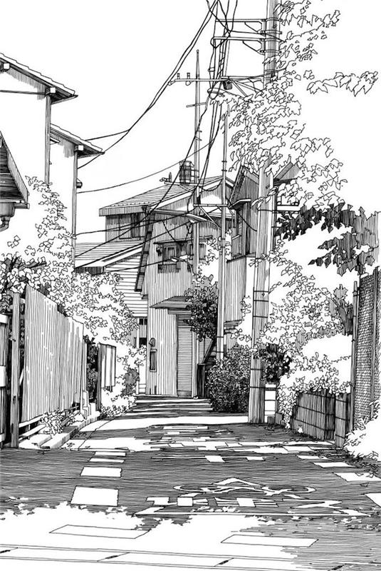 Tokyo street stiliserad ritning, den bästa havsritningen, enkel och vacker ritning, den vackraste staden i världen