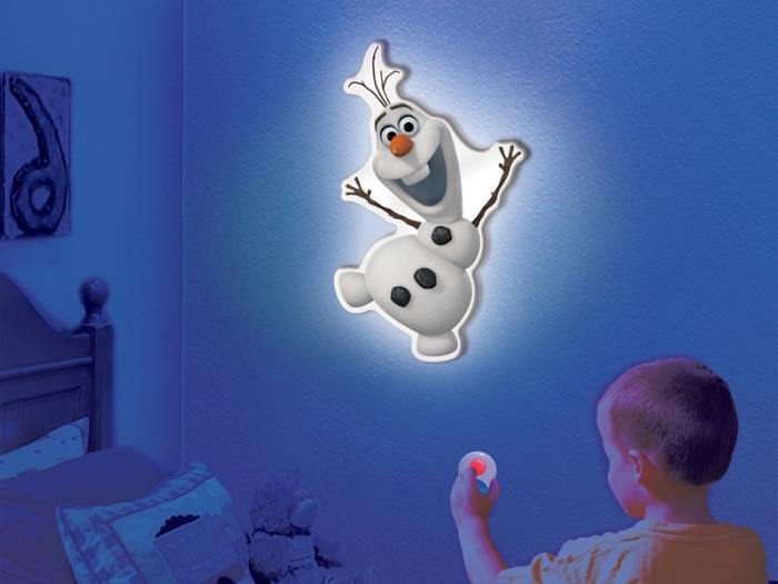 Dekorácia snehovej kráľovnej, nástenné osvetlenie detskej izby Olaf, nápad na výzdobu škôlky