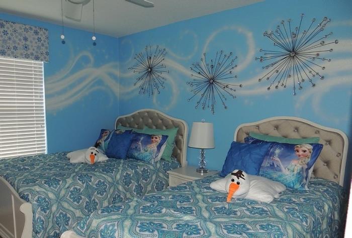 Dizajnový povlak na vankúš Elsa, 3D dekoračný povlak na vankúš Olaf design, nástenná maľba v bielej a modrej farbe