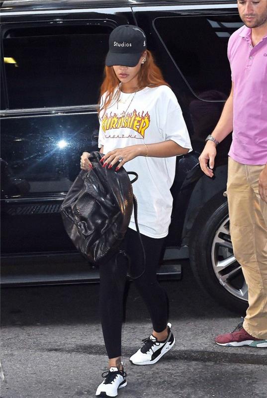 Flickans sportdräkt klänning swag svart och vit outfit Rihanna