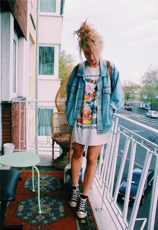 Hur man klär sig vid 16 år gammal tjej swagg t-shirt för jean jacka klänning