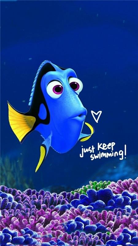 hitta dory, bara fortsätta simma, inspirerande tapeter, lila och blå korallrev