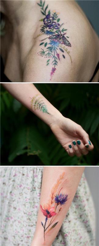 Kvetinové tetovanie nápad ružové tetovanie na ruku tri farebné tátoše