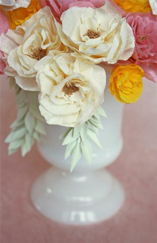 crepon-papper-blomma-rosa-bukett-vas