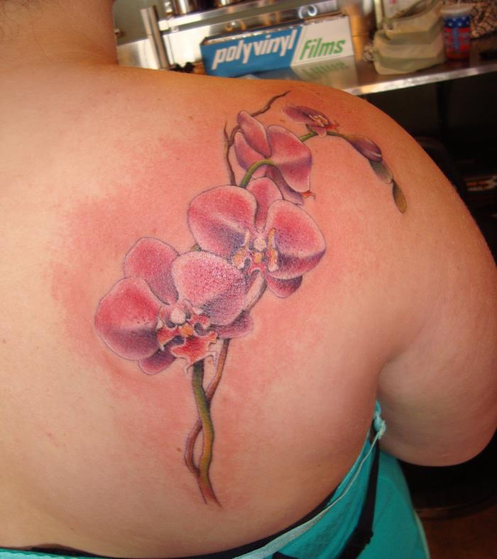 kresba ružová orchidea rameno žena kvetinové tetovanie
